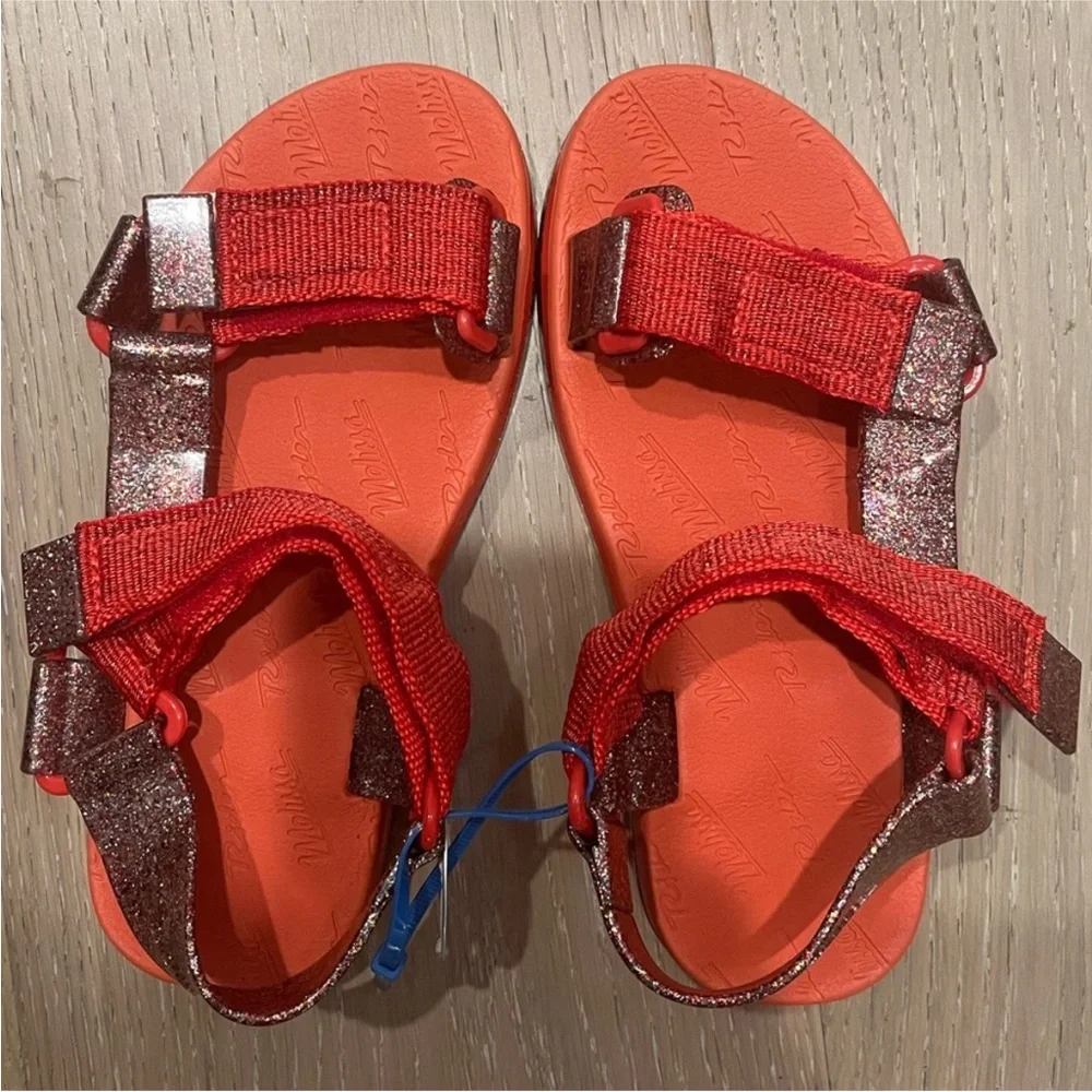 Mini Melissa Papete Rider Sandal kids youth jelly sandals red glitter size 4 NEW - Picture 2 of 7